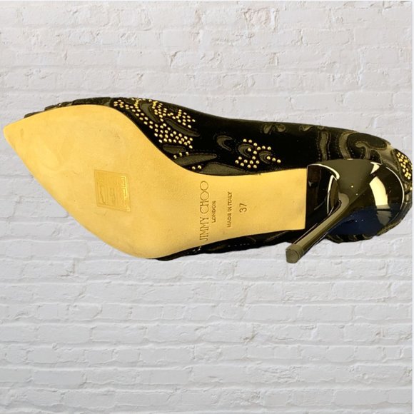 NEW JIMMY CHOO -- Stiletto Heels, Black, "Abel," Leather w/Gold Studs, Evening - Picture 14 of 15